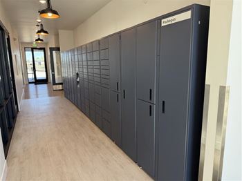 Long hallway with lockers 